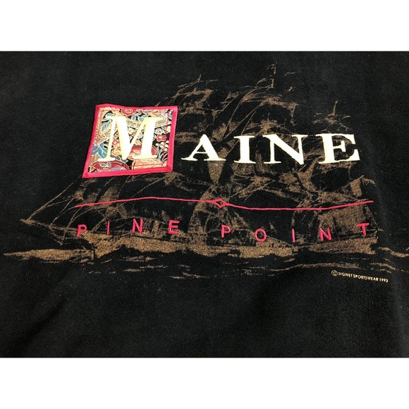 Vintage Signet Label Black MAINE - Pine Point Sweatshirt 1993 new old stock XL - Picture 2 of 7